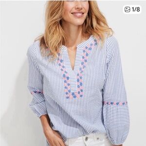 Vineyard Vines Savannah Popover Blue Seersucker Top